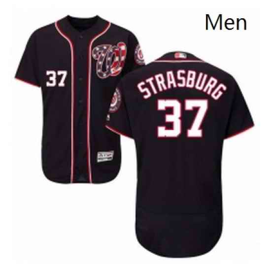 Mens Majestic Washington Nationals 37 Stephen Strasburg Navy Blue Alternate Flex Base Authentic Collection MLB Jersey
